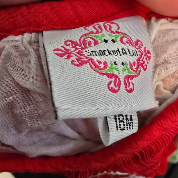 Smocked A Lot Vintage Baby Girl Santa Smocked Neck Ruffle Chevron Outfit 18M - Picture 5 of 9